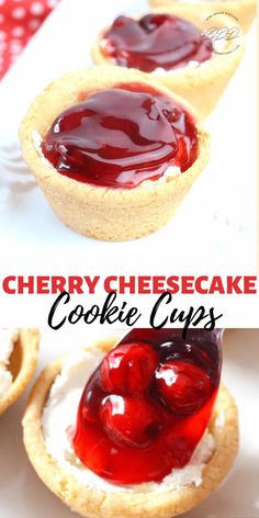 cherry cheesecake cookie cups on a white plate