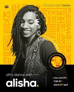 an advertisement for the afro dance with alisha