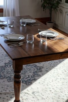 Classic Farmhouse Dining Table with Turned Legs Cottage Style Dining Table, Black Walnut Dining Table, Dining Table Stain Colors, Colorful Craftsman, Dark Walnut Dining Table, Walnut Table Dining, Modern Dining Table Wood, Red Oak Table, Traditional Kitchen Table