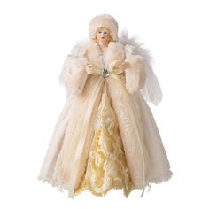 an angel doll is dressed in white and gold