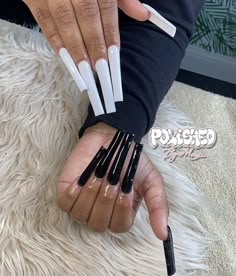 Black Xl Nails, Long Square Acrylic Nails Black And White, Xxl Black Nails, Basic Long Acrylic Nails, Black And White Tapered Square Nails, Black French Tip Nails Xxl, Xxl Black Acrylic Nails, Long Black Acrylic Nails, Xl Long Acrylic Nails Black