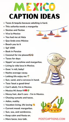 a mexican vacation poster with the caption's description and information for each destination