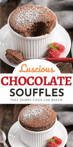 Individual Individual Chocolate Soufflés - an elegant dessert that's perfect for special occasions! #dessert #chocolate #souffle #eggwhites #frenchdessert #elegant #thatskinnychickcanbake Recipe Cheesecake, Homemade Snickers, Cheesecake Dessert, Impressive Desserts, Cookies Bars, Recipes Yummy, French Dessert