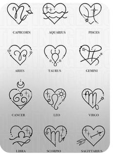 zodiac signs and their meanings in the shape of hearts