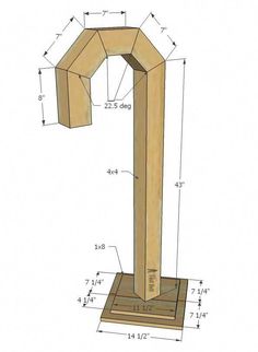 a wooden object is shown with measurements for the top and bottom part, including one end