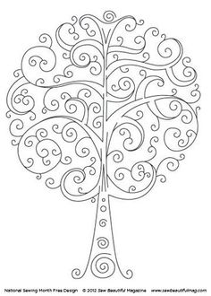 an intricate tree with swirly branches and leaves in the shape of a heart, is shown