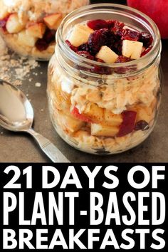 two jars filled with food sitting on top of a table