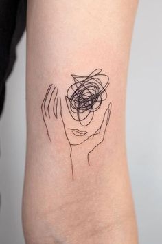 a woman's arm with a black and white line drawing on the left side of her arm