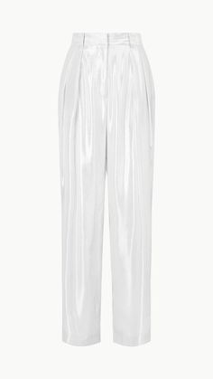 Our signature pant updated in a satin fabric with a silver lamé finish. The Luisa is a wide leg pleated trouser with hook and zip closure. 70% silk 30% metallic plain Satin Fabric, Dress Collection, Casual Pants, Wide Leg, Sign Up, Dress Up, Like New, Trousers, Satin