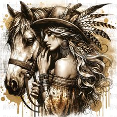 Cowgirl Portrait Tattoo, Cowgirl Drawing Reference, Chic Illustration, Native Tattoos, Horse Art Print, Country Women, Cowgirl Chic, Western Boho