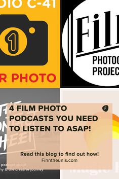 four different logos with the words 4 film photos you need to listen to asap