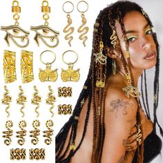 PRICES MAY VARY. 💖High Quality Material:Gold braid accessories are made of alloy with plated technique,that light weight and not easy to be broken or faded,durable.Dreadlocks beads are good tools for your hair extension, braiding dreadlocks. 💖Best Choic for Snake Hair Braid Decoration:DIY hair braid Accessories decoration that package includes 20PCS.Suit for women's or man's various hairstyles,such as passion twist, spring twist, marley twist hair,etc. 💖How to Use:Hair Beads Metal jewelry bra Locs Hair Jewelry, Hair Beads Braids, Braiding Dreadlocks, Hair Braid Accessories, Braid Charms, Clips Rings, Beads Braids, Cuffs Diy, Hair Accessories Braids