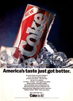 an advertisement for coca cola on ice with the caption america's taste just got better