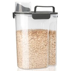 two glass containers with oats in them