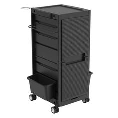 a black cart with three drawers on wheels