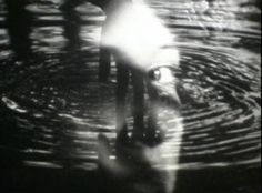 a dog is standing in the water with its head above the water's surface