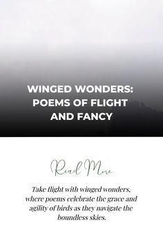 an advertisement with the words, winged wonders poem of flight and fancy written on it