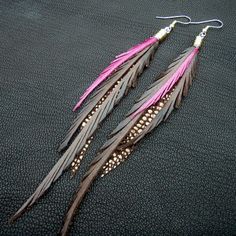 Pink And Sparkly, Leather Feather Earrings, Diy Leather Earrings, Leather Jewellery, Feather Jewelry, Leather Projects, Leather Work, Big Earrings, Half Price