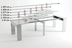 a table with measurements for the top and bottom section, including two tables on each side