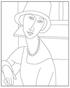 a black and white drawing of a woman wearing a hat