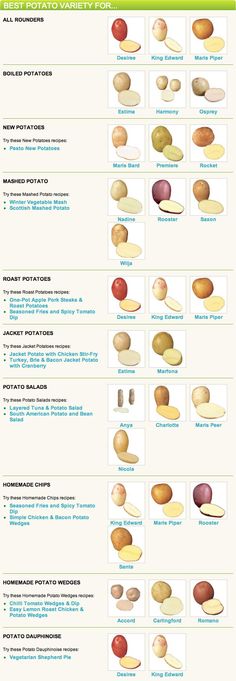 the different types of potatoes are shown in this diagram, and there is also an image of