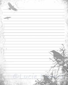 an old paper with birds on it and some writing paper attached to the bottom corner