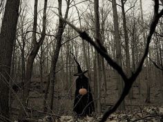 a person standing in the middle of a forest surrounded by rocks and trees with no leaves on them