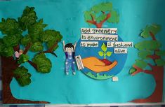 a child's artwork depicting a tree with leaves and a person holding an apple