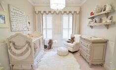 a baby's room is decorated in neutral colors