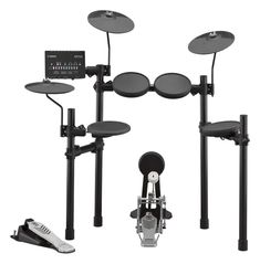 the electronic drum set is shown in three different positions