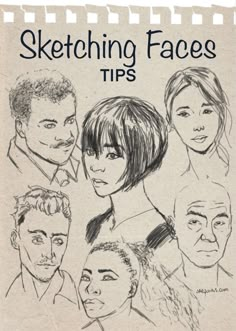 the cover of sketching faces tips, with an image of people in different poses