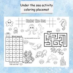 the under the sea activity coloring page with an ocean theme and numbers for each piece