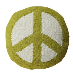 Round Peace Sign Hand-Hooked Pillow - 13 Inch - Holistic Habitat Green Peace Sign, Hand Hooked Pillows, Peace Sign Hand, Green Peace, Chartreuse Color, Hooked Pillow, Rich Textures, Peace Sign, The Bedroom