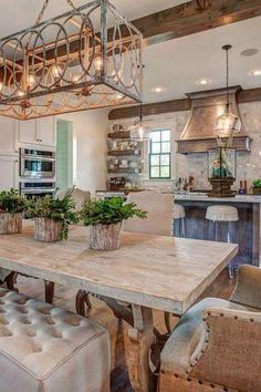 a large dining room table and chairs in a kitchen