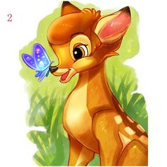 a cartoon deer with a butterfly on its nose