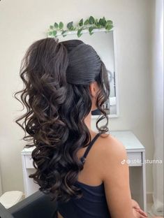 Long Hairstyles Graduation, Hair For Special Events, Hair Styles For A Formal Event, Big Half Up Half Down Hair, Miss Hairstyles, Waltz Hairstyle, Hairstyle For Ball Gown, Grad Hair Styles, Curls Half Up Half Down