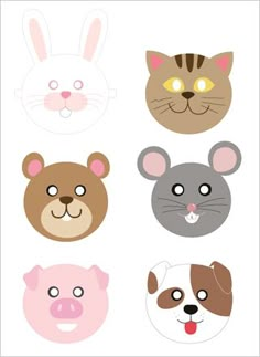 four different types of animal masks on a white background