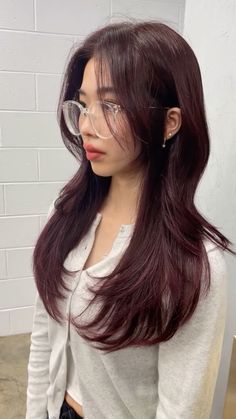 Dark Red Cool Toned Hair, Red Brown Hair Color Asian, Soft Burgundy Hair, Dark Cherry Red Hair Asian, Cherry Red Asian Hair, Burgundy Asian Hair, Red Brown Asian Hair, Asian Burgundy Hair, Asian Dark Red Hair