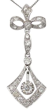 ©️ 1st Dibs Diamond and 18k White Gold Pendant c1910 White Gold Pendant