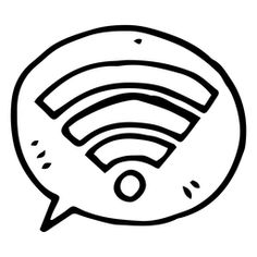 a black and white outline drawing of a wifi chat bubble with the word wifi on it