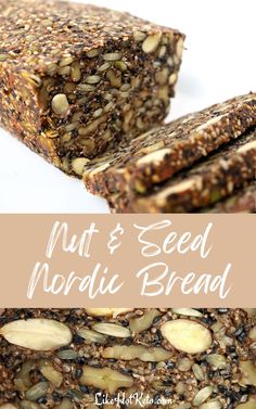 Sliced loaf of keto bread filled with seeds and nuts. Nordic Bread, Nut And Seed Bread, Seeded Bread Recipes, Bread Keto, Nut Bread Recipe, Healthy Bread Recipes, Breakfast Low Carb, Healthy Nuts, Seed Bread