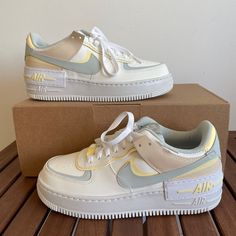 !!!Shoes Without Shoes’ Box!!!! Brand New Nike Air Force 1 Shadow Size Women 8 Style Code:Dr7883-101 Color: Sail Light Silver Citron Tint This Size Is Sold Out Online! *********** Please Take A Close Look Of All Pics And Video, You Will Get The Exact Pair Of Shoes Displayed In Pics. All Sales Are Final And I Don’t Accept Return! Thank You! Swaggy Shoes, Pretty Sneakers, Nike Air Force 1 Shadow, Air Force 1 Shadow, New Nike Air Force, Shoe Storage Solutions, Dr Shoes, Preppy Shoes, Pretty Shoes Sneakers