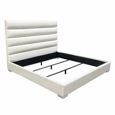 Bardot Channel Tufted White Leather Bed Frame Beds LOOMLAN By Diamond Sofa White Leather Bed Frame, Channel Tufted Bed, White Leather Bed, Tufted King Bed, Tufted Bed Frame, Leather Bed Frame, Eastern King Bed, Tufted Design, Tufted Bed