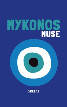 a blue poster with the words mykonos museum on it and an eye in the middle