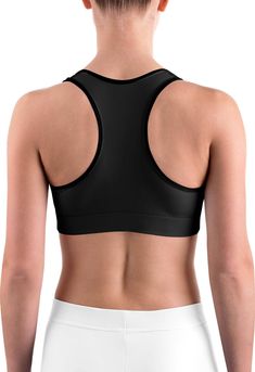 This gorgeous sports bra is made from moisture-wicking material that stays dry during low and medium intensity workouts. The bra has support material in the shoulder straps, double layer front, and a wide elastic band to ensure constant support. Workout Racerback Bra With Built-in Padding, Functional Gym Bra With Built-in Padding, Black Sports Bra With Built-in Padding For Gym, Sporty Training Bra With Built-in Padding, Compression Sports Bra With Built-in Padding For Sports Events, Supportive Sports Bra With Built-in Padding For Gym, Black Sports Bra With Built-in Padding For Training, Supportive Racerback Sports Bra With Built-in Padding, Breathable Functional Bra For Gym