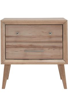 a wooden nightstand with two drawers on one side