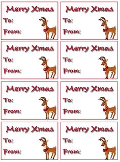 merry xmas gift tags with reindeers and santa's sleigh on them