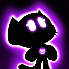 a black cat with glowing eyes and purple background