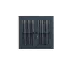 a black metal cabinet with two doors