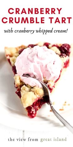 a white plate topped with a slice of cranberry crumble tart